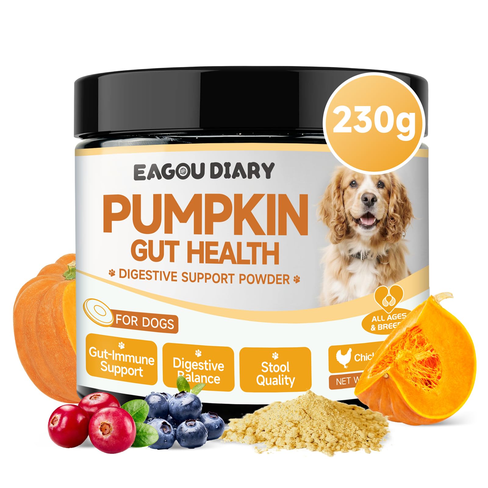 Pumpkin for Dogs - Pumpkin Powder for Dogs 8.11OZ, Digestion, Gut Health, Constipation Diarrhea Relief - Probiotics, Cranberry, Blueberry, Enzymes, Fiber Supplement Dog, to Make Pumpkins Puree for Dog
