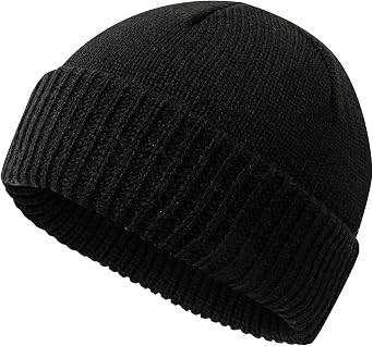 Clakllie Wool Blend Fisherman Beanie for Men Winter Short Beanie Hat Trawler Knit Skull Cap Warm Watch Cap Cuffed Skiing Caps