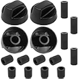 AMI PARTS Universal Oven Knobs - 4 Black Stove Control Knobs & 12 Adapters (4 Long, 8 Short) - Compatible with Most Gas & Electric Ranges & Ovens - Universal Stove Knobs- 90-Day Guarantee