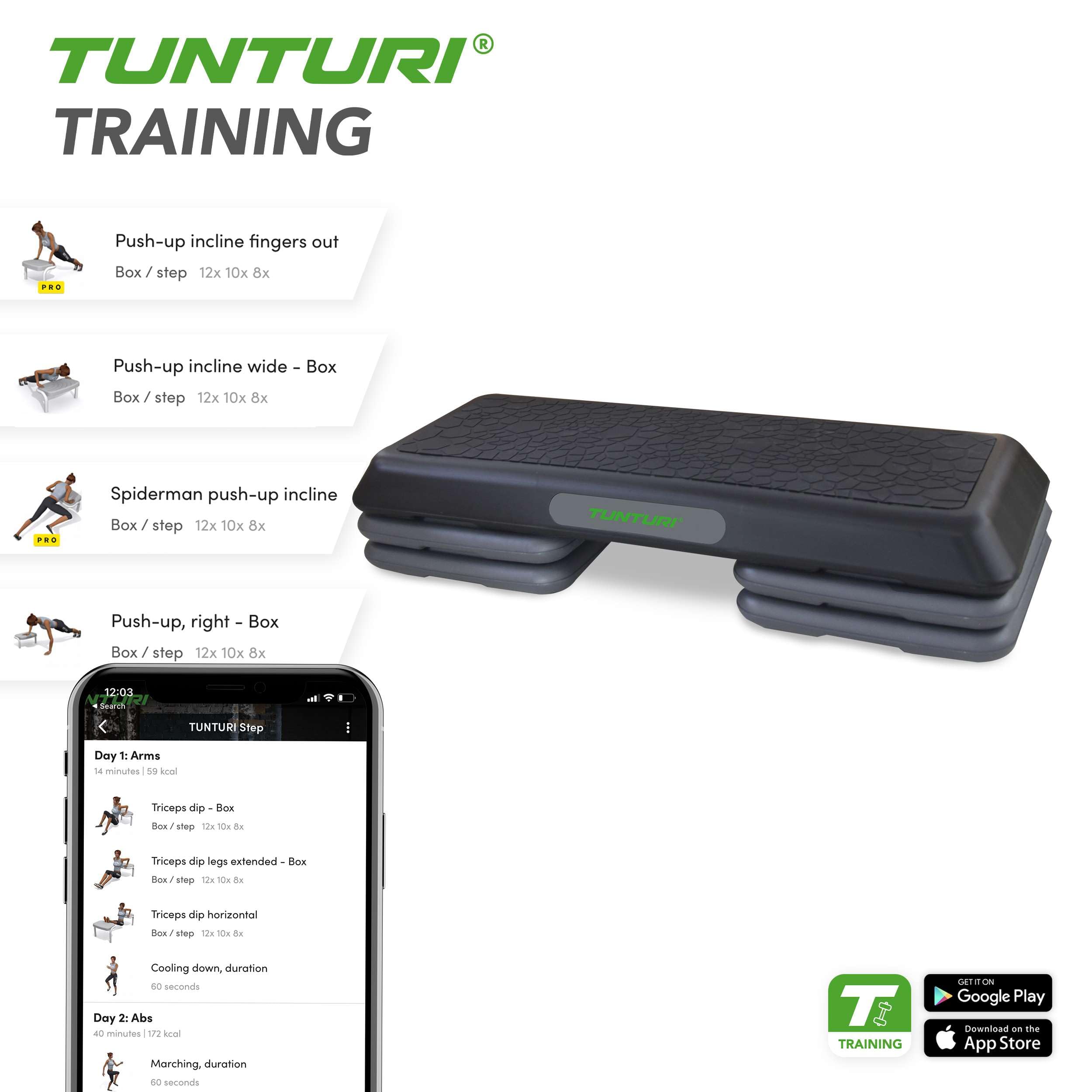Tunturi Verstellbarer Aerobic Stepper, Step Bank, XXL, 3 Stufen, rutschfest