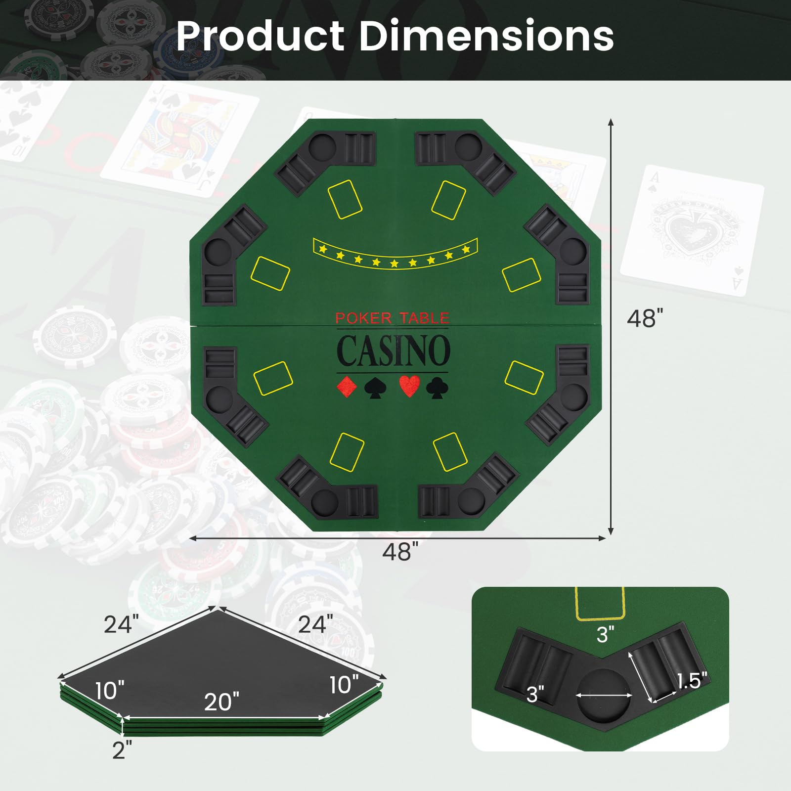 Giantex 121,9 cm tavolo da poker ottagonale top verde 8 lettore di quattro volte pieghevole da tavolo pieghevole e custodia per il trasporto, verde scuro