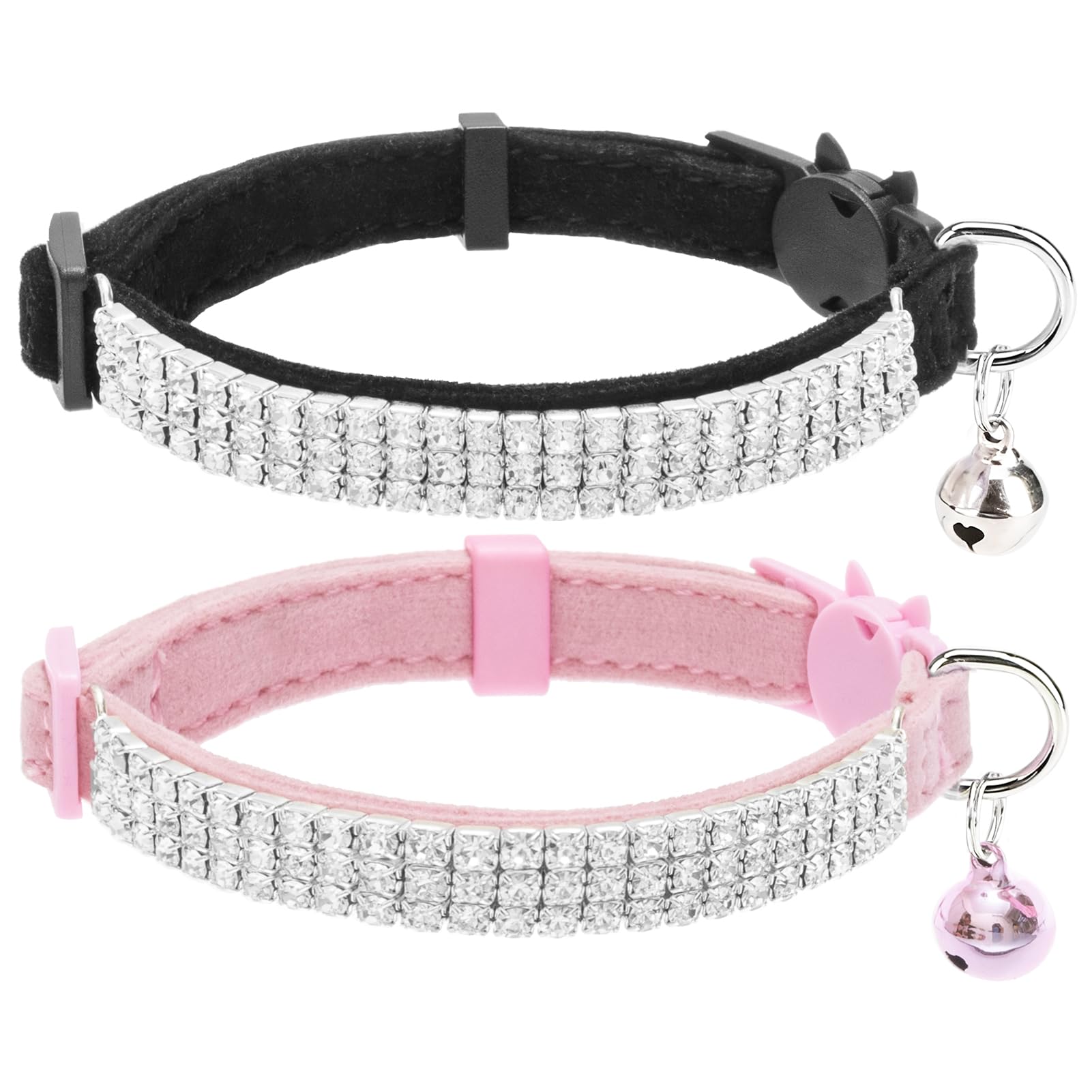 Coleira Veludo Para Gatos Com Strass - Ajustável E Segura Breakaway