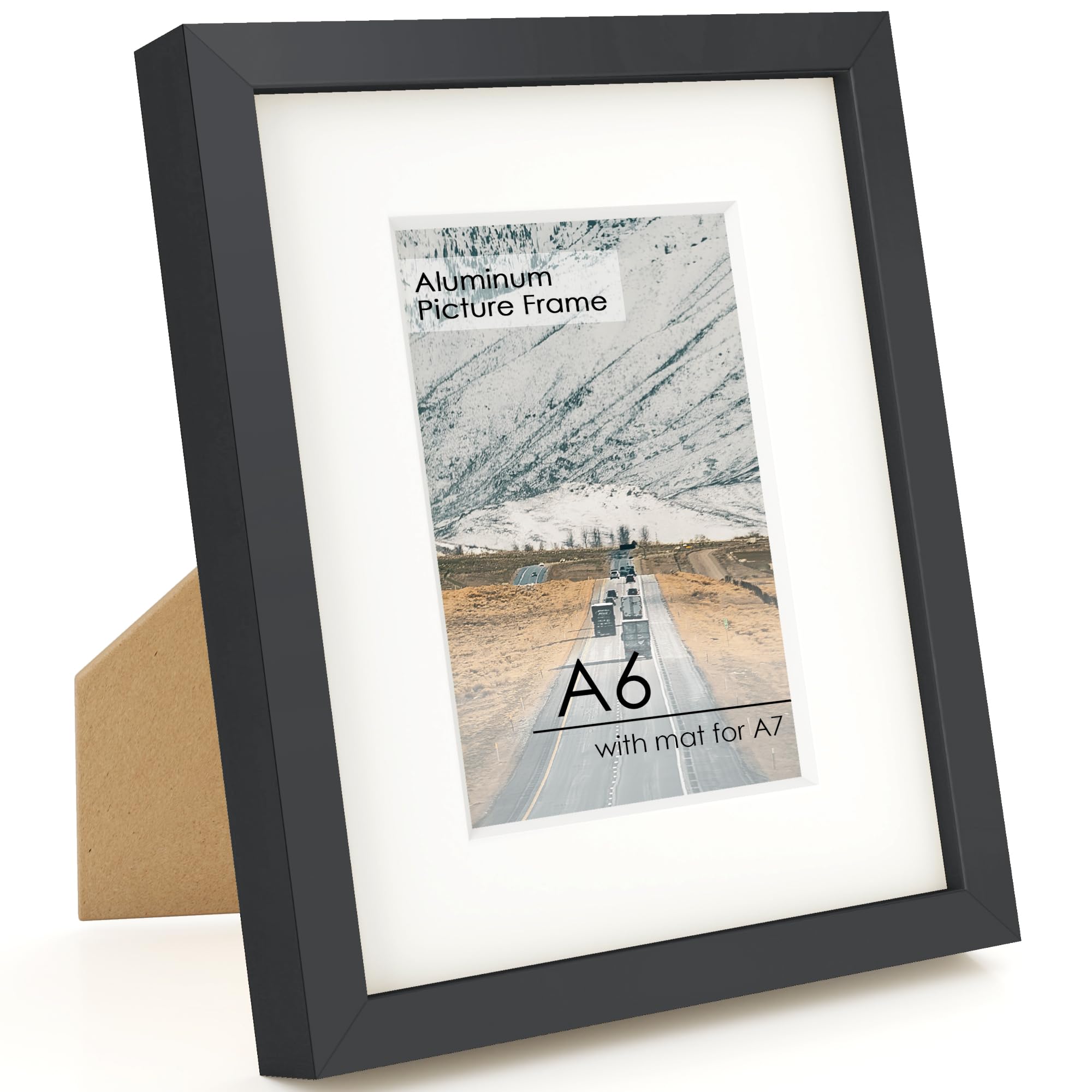 FLYJOE A6 Picture Frame Black - High-End Metal Frame for Wall, Photo Frame with Mat A7, Aluminum Frame with HD Plexiglass, Diploma, Certificates, Decor, Wall Kit, Black โ image 1