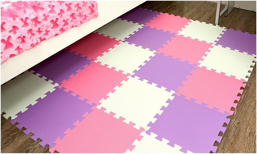 Menu Life Soft Play Mats for Kids Pure Colour EVA Foam Mats Flooring Jiasaw Puzzle Mats (12pcs, White & Purple & Pink)