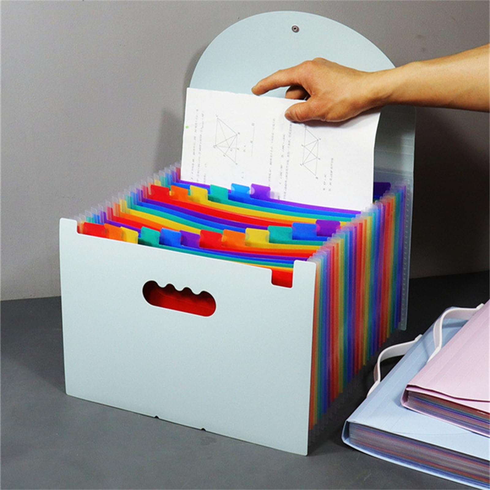 Carpeta Mini bolsa de órgano portátil A4, carpeta permanente gran capacidad, multicapa para Almacenamiento de Archivos(Light Purple)