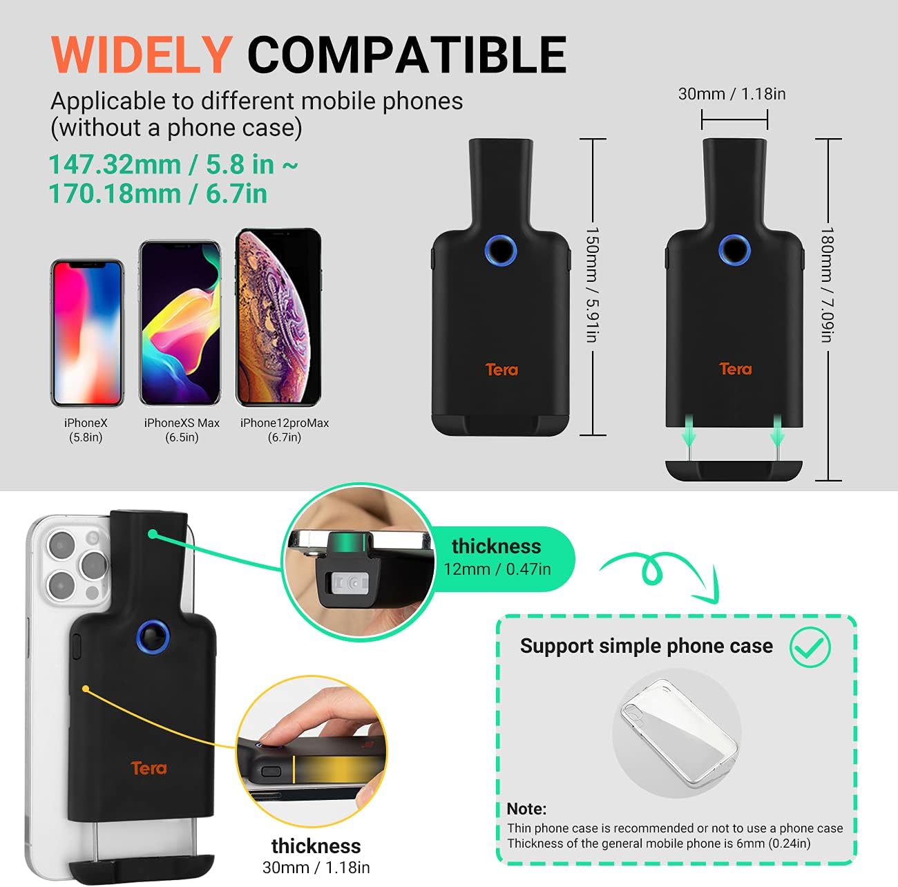 Tera 1D 2D QR Bluetooth Barcode Scanner Wireless Portable Mini Back Clip 2D QR 1D Bar Code Reader with Bluetooth Image Scanning for Android iOS - Image 5