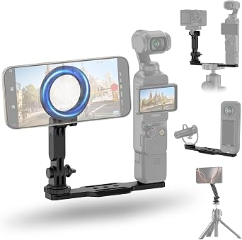 JJC Dji Osmo Pocket 3/4 Smartphone Mount Adapter, Compatible with Magsafe, Multi-Angle Adjustable, 1/4 - 20 Screw & Arca-Type, Microphone & LED Light, Cold Shoe Included, Smartphone Mount Compatible with Osmo Pocket 3, Multifunctional Photography Support, Ideal for Selfies, Live Distribution, Interview Video
