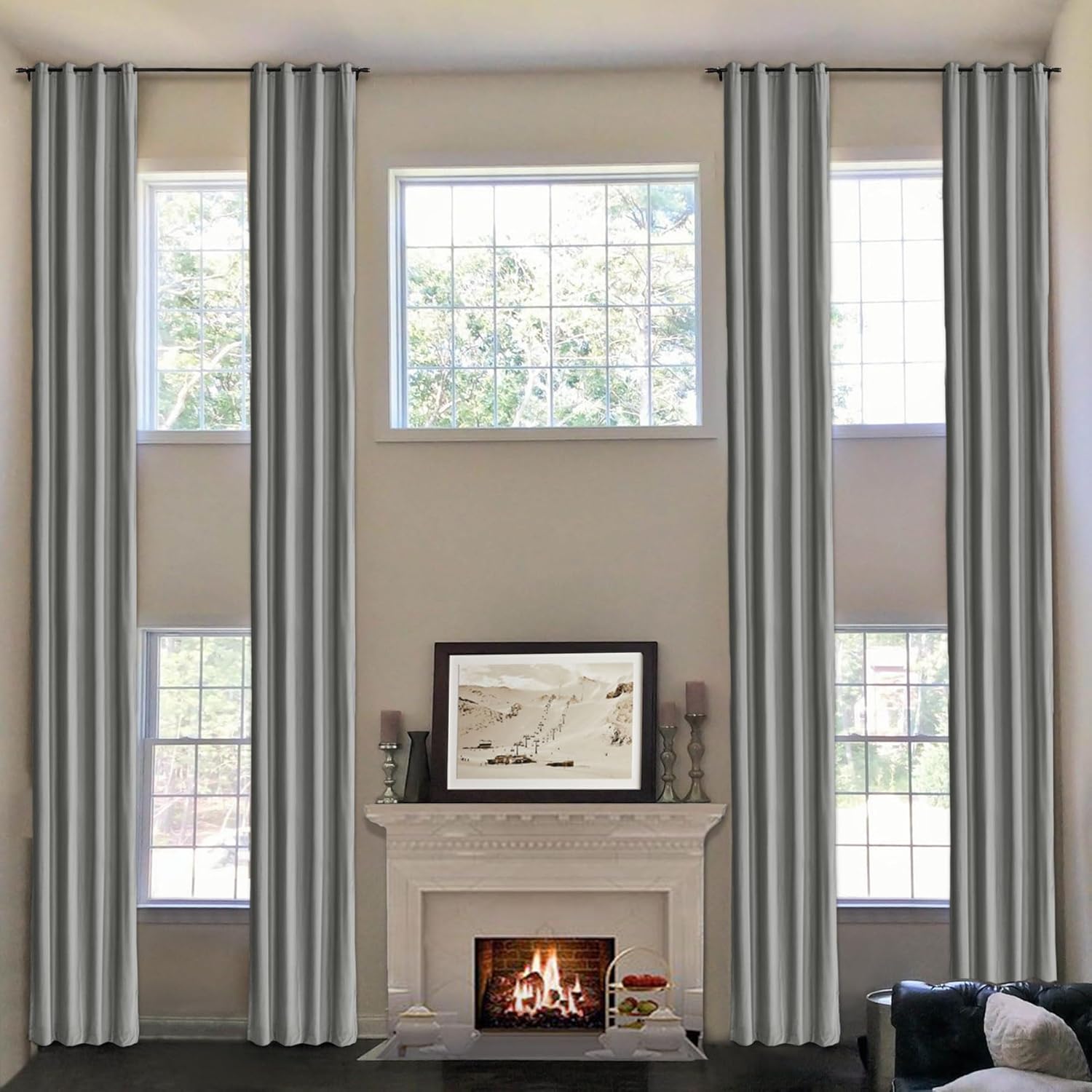 Frelement Room Darkening Velvet Drapes Grommet Curtains for Traverse Rod and Track Thermal Insulated Curtains for High Windows Loft Bedroom, 50" W x 216" L, 2 Panels, Rock Grey