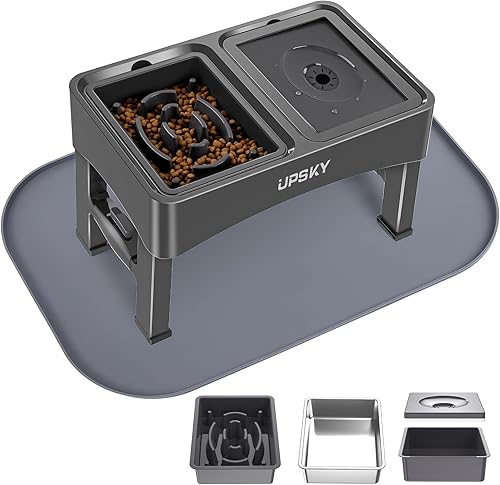 Miniatura 11 de UPSKY Cuencos elevados 3 en 1 para perros, comedero lento, soporte ajustable, dispensador de agua sin derrames, tazón de acero inoxidable para D-3