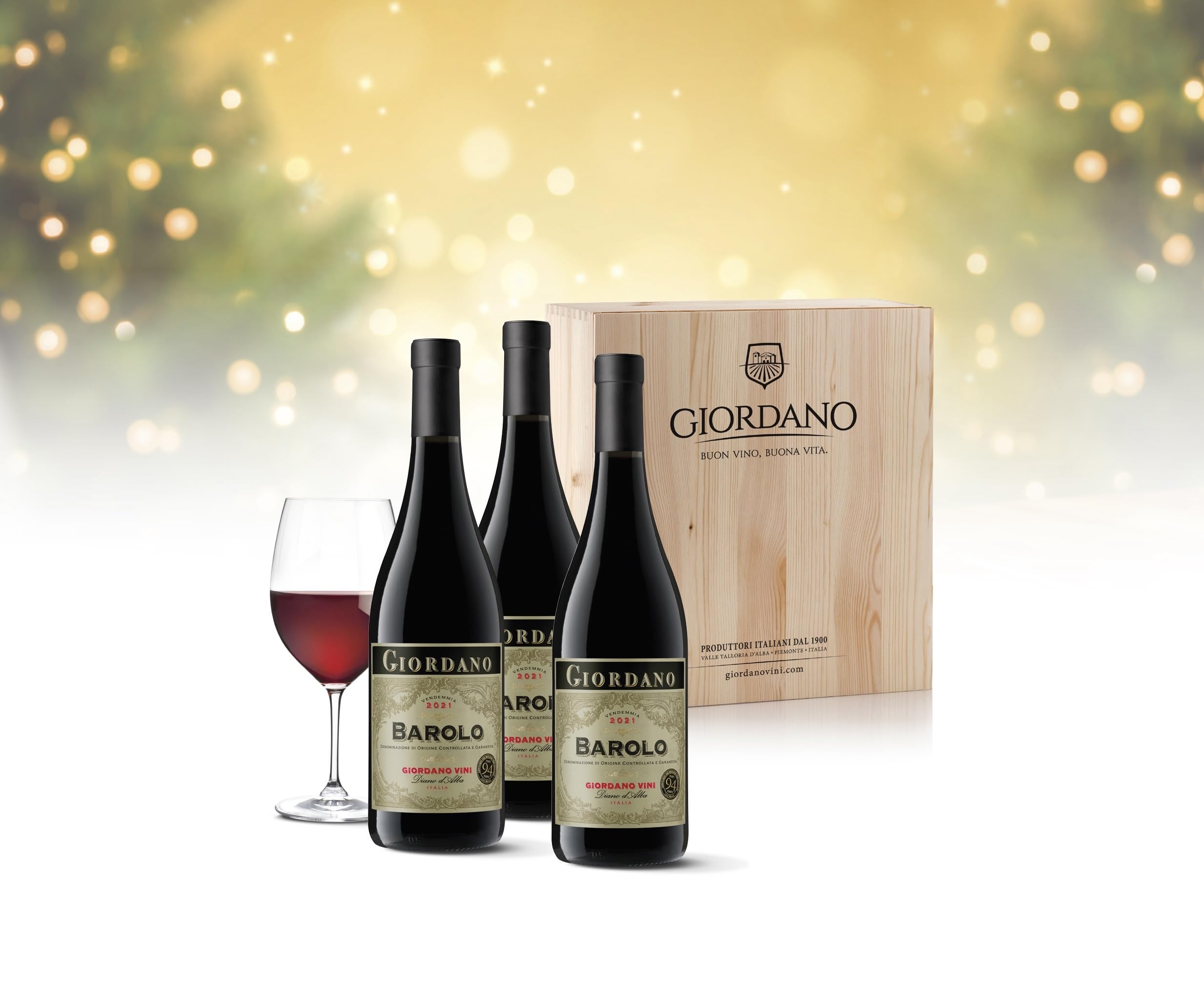 GIORDANO Vino Rosso Box Barolo DOCG 2021, Confezione da 3 Bottiglie di Vino Rosso Piemontese Elegante e Strutturato, da Uve Nebbiolo