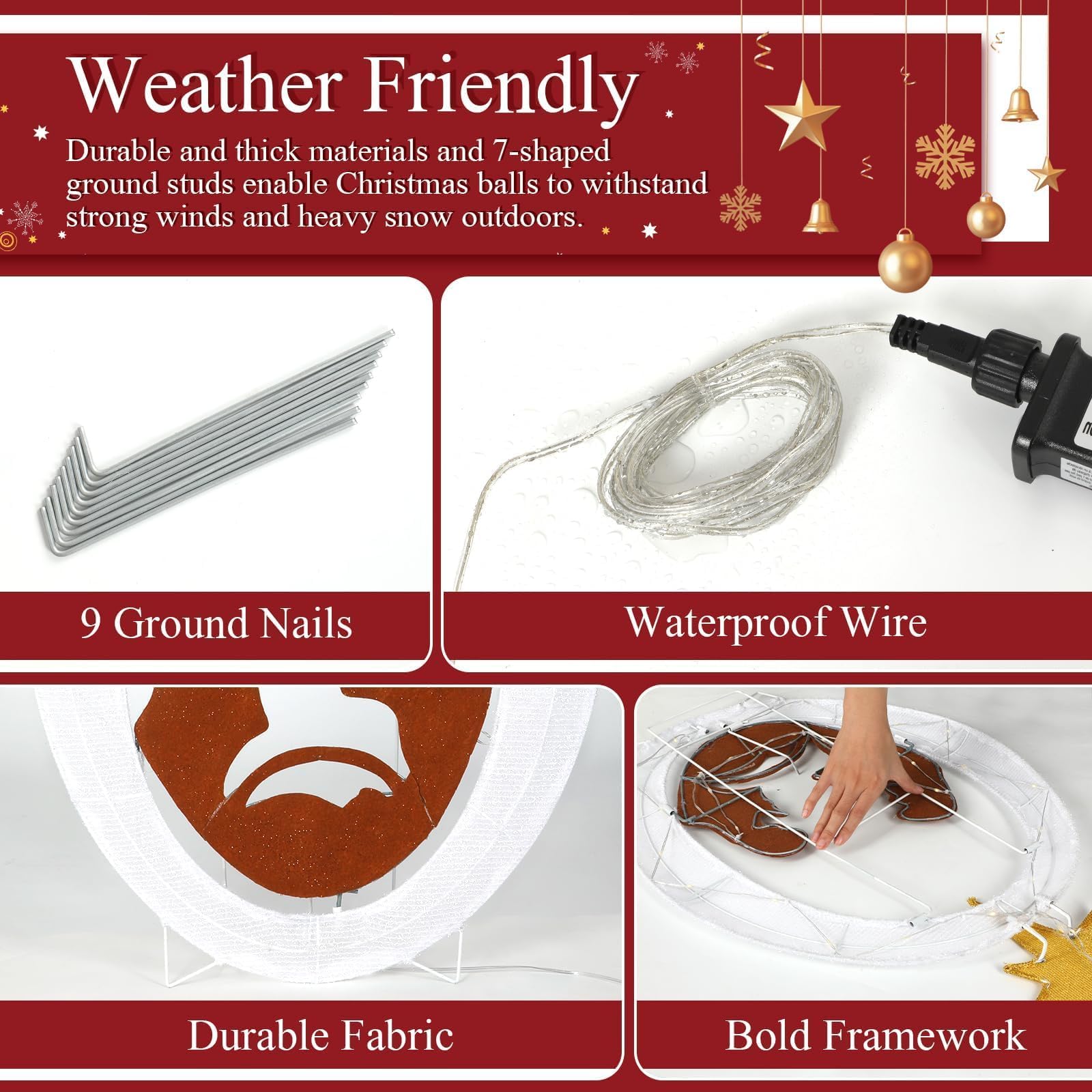 3 decorazioni natalizie da 80 cm per esterni con 80 luci a LED, cartello illuminato per presepe per Natale, esterni, interni, giardino, prato, decorazione per le vacanze