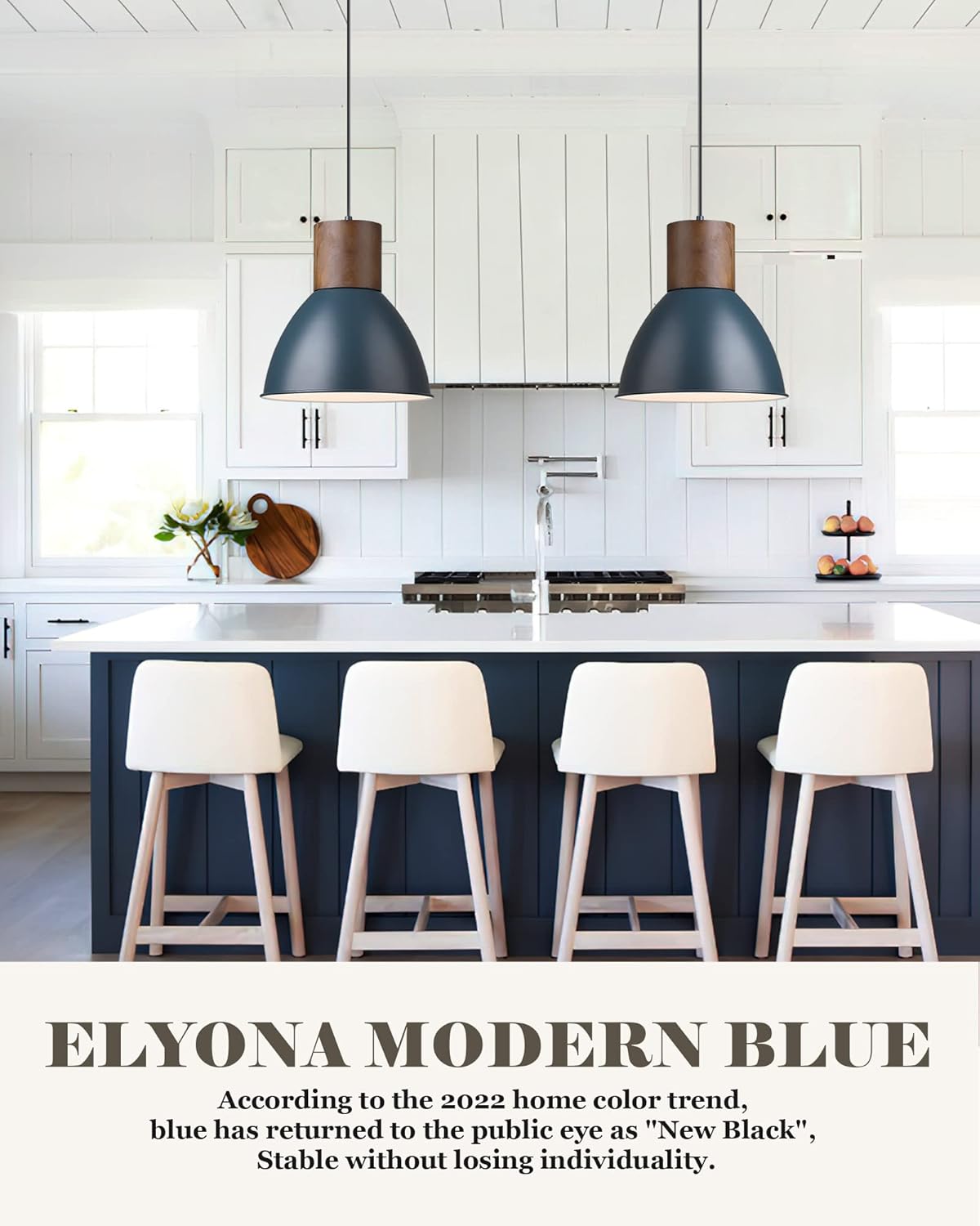 ELYONA Modern Pendant Light for Kitchen Island, Wood Hanging Light 11.6" Metal Shade, Adjustable Height, Pendant Light Fixture for Dining Room, Coffee Bar, Living Room, Bedroom - Dark Blue : Everything Else