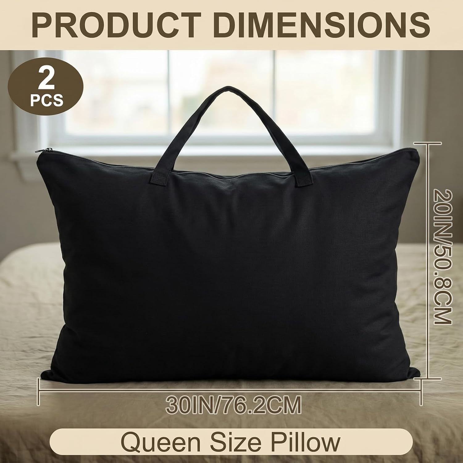 2 Pack Pillow Bag for Travel Storage, Black, 20"X 30" image 3