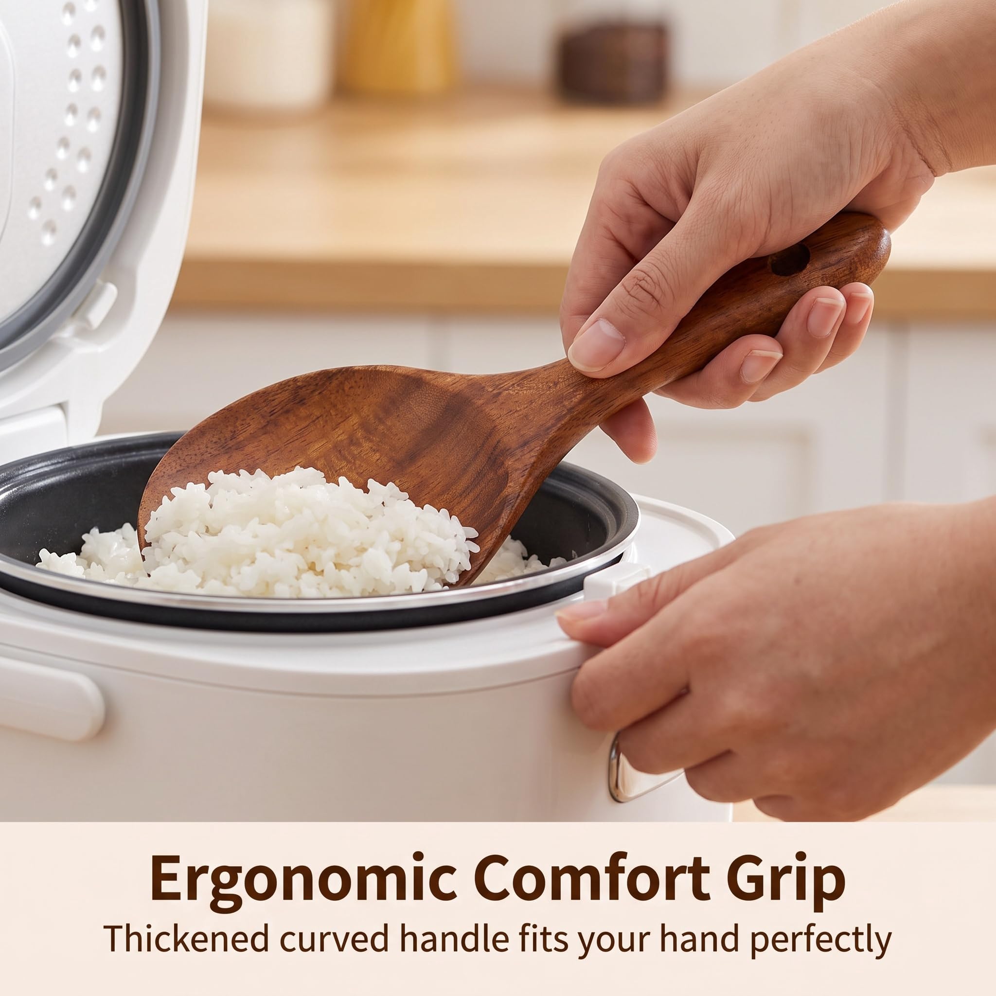 Natural Wooden Rice Spoon - Non-Stick & Durable -6