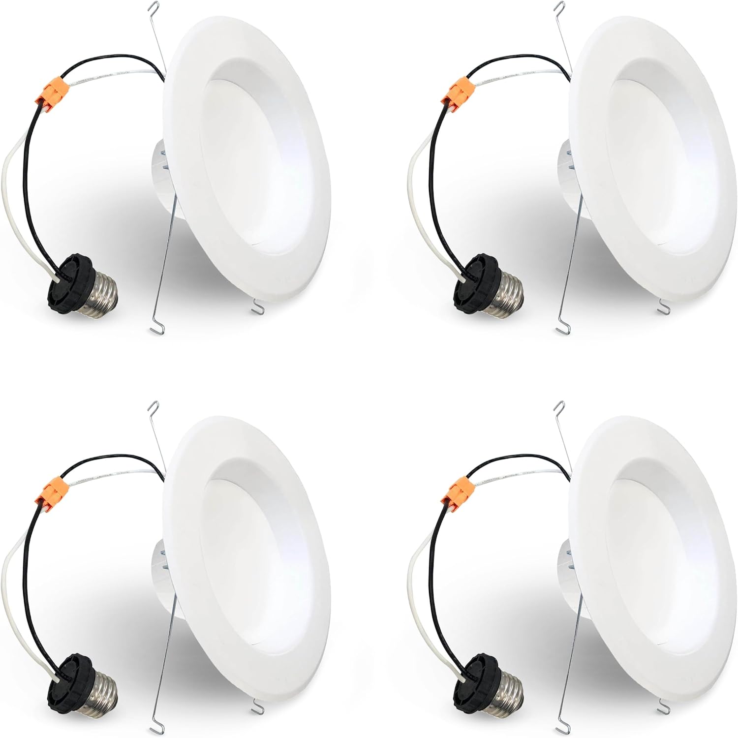 Bulbrite 773166 14 Watt 120v LED 5/6" White Round Retrofit Recessed Downlight with E26 Quick Connect Adaptor, 3000K Light Bulb (4 Pack)