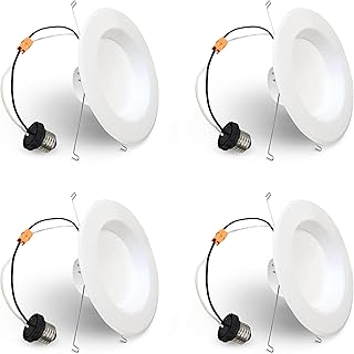 Bulbrite 773166 14 Watt 120v LED 5/6" White Round Retrofit Recessed Downlight with E26 Quick Connect Adaptor, 3000K Light Bulb (4 Pack)