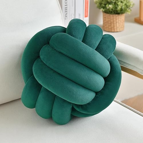 Bola de almohada decorativa con nudo para silla del hogar, sofá, cojín redondo de terciopelo anudado estético, color verde, 8.7 pulgadas