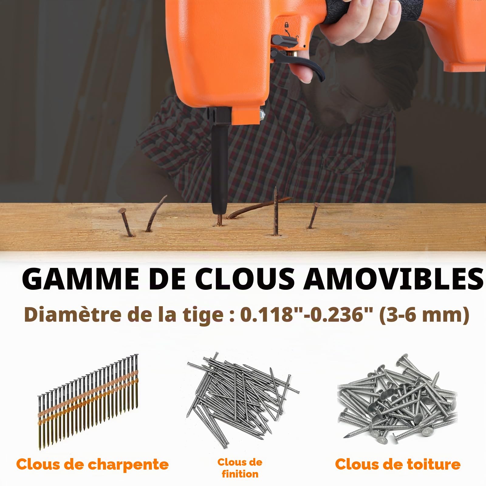 KAMSIN KT50 Pistolet pneumatique d'arrachage de clous à usage intensif avec gâchette de sécurité, cloueur à air comprimé, pistolet d'arrachage de clous.