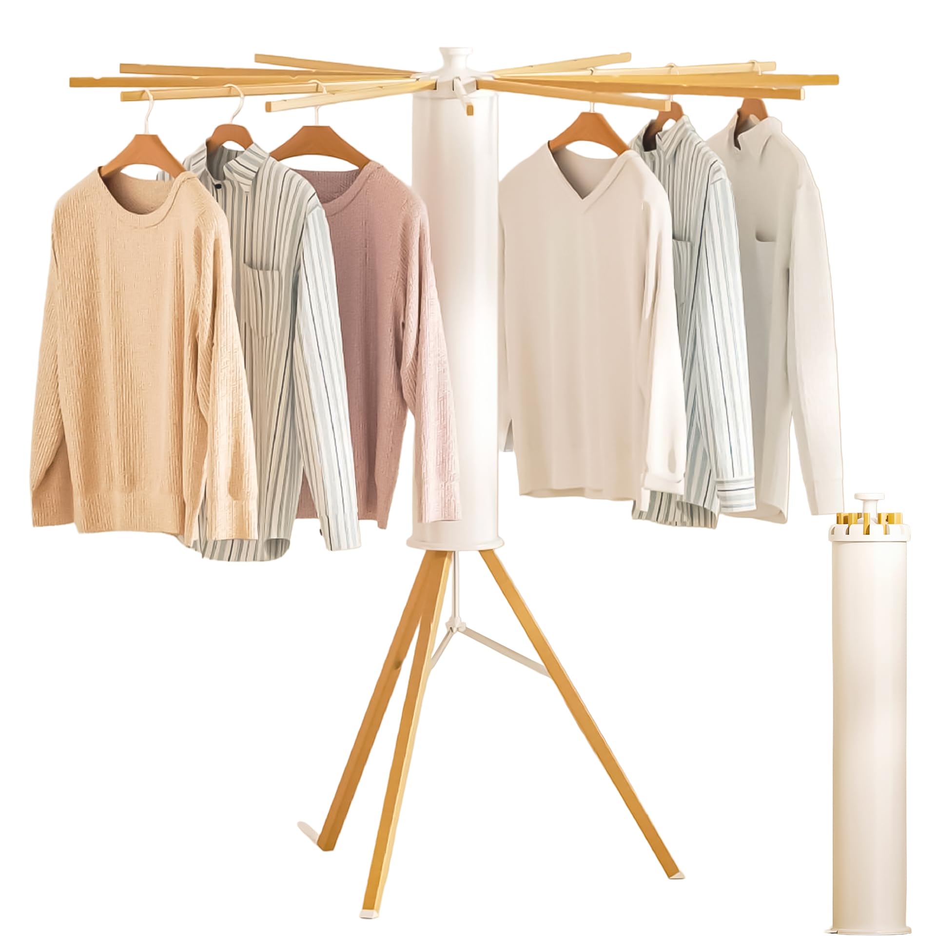 OTTO Séchoir à Linge Pliable Intérieur Extérieur Étendoir Parapluie Design Bois 16 Bras, Trépied Renforcé, Compact & Robuste Ultra Stable, Séchage Grande Capacité, Gain de Place