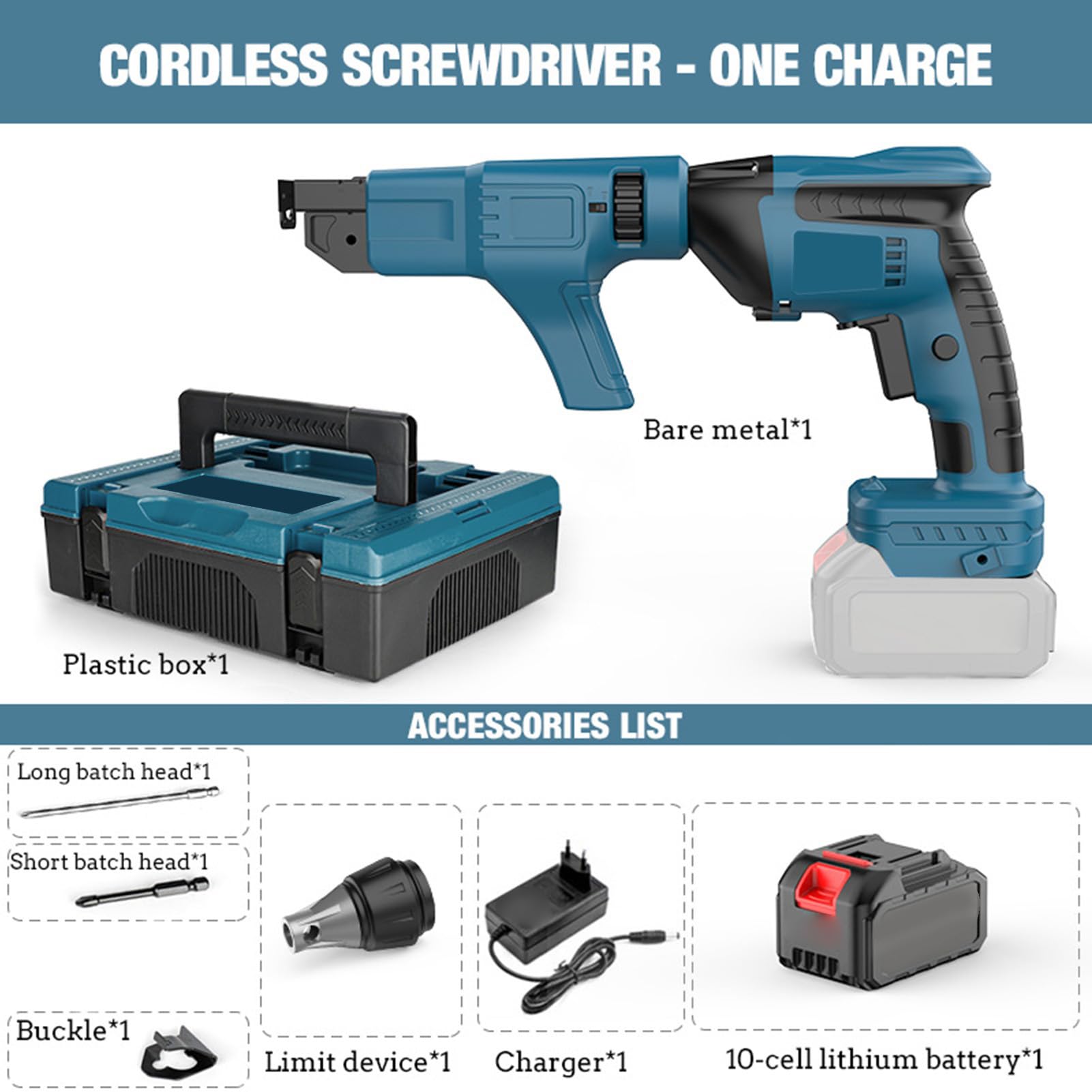 Tornillo Inalámbrico Paneles Yeso Pistola sin Escobillas, Autoalimentable Destornillador, Alimentación Automática Paneles Yeso Destornillador Tornillo Cadena Juego Pistola