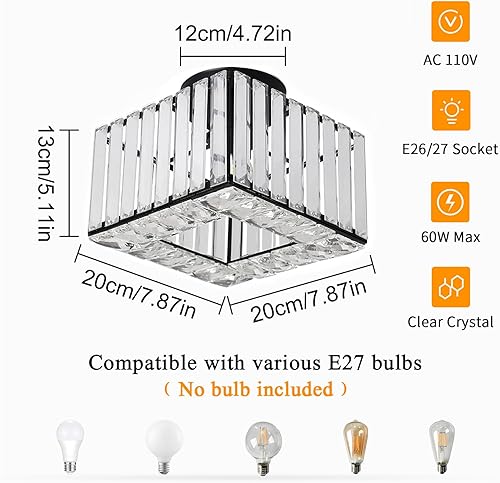 Miniatura 7 de Moderna lámpara de techo de cristal, iluminación semiempotrada con acabado negro mate LED con base E2627 para dormitorio, entrada, vestíbulo,