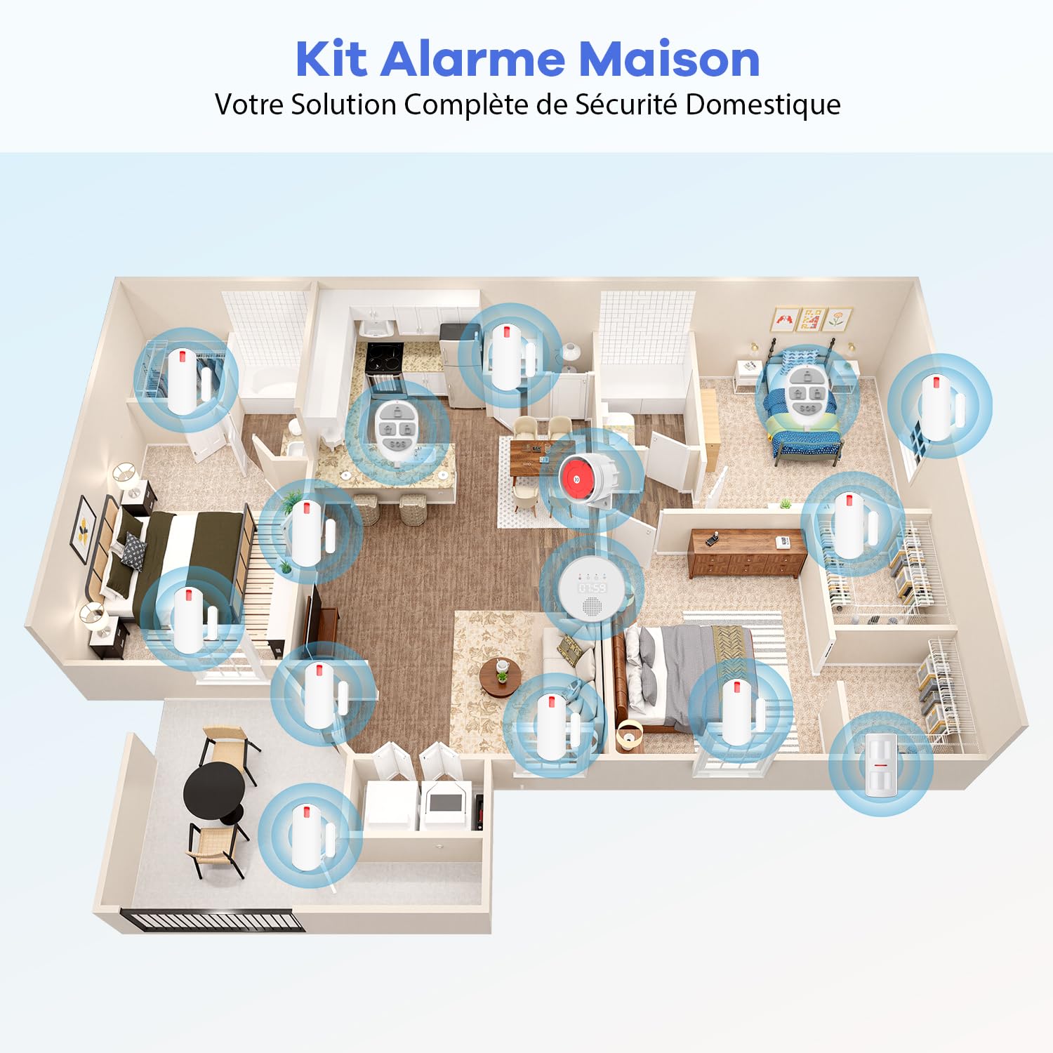 YISEELE Alarme Maison sans Fil: Connexion Wi-FI 5 GHz - Complet Sirène 125dB - Capteur Infrarouge (PIR) Anti-Animaux - 10 Capteurs Porte/Fenêtre - 2 Télécommandes - Hub - Compatible Alexa & Google