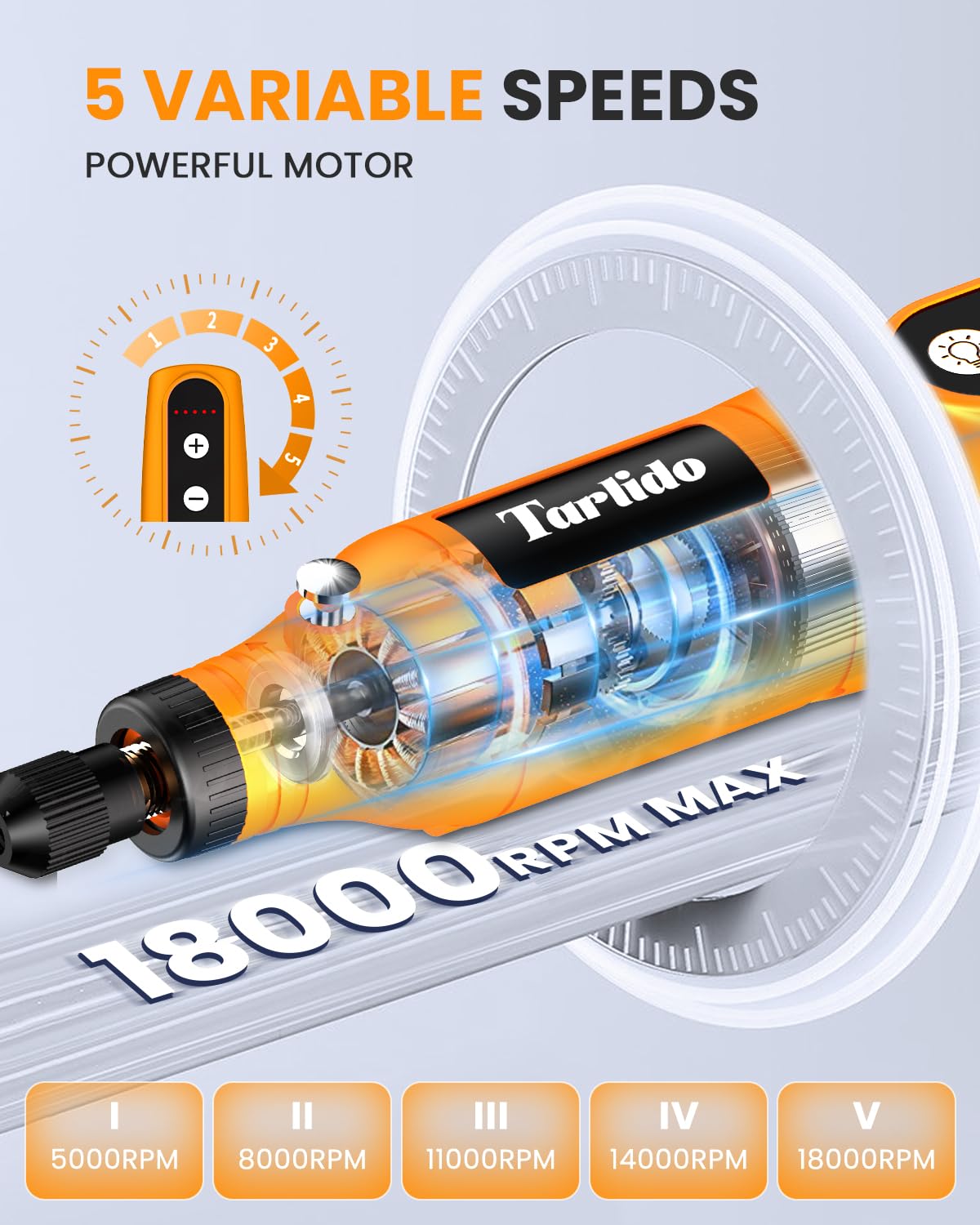 Tarlido Mini kit di utensili rotanti senza fili, 5 velocità e ricarica USB con 61 accessori, strumento rotante multiuso da 3,7 V per levigatura, lucidatura, foratura, incisione, incisione, artigianato
