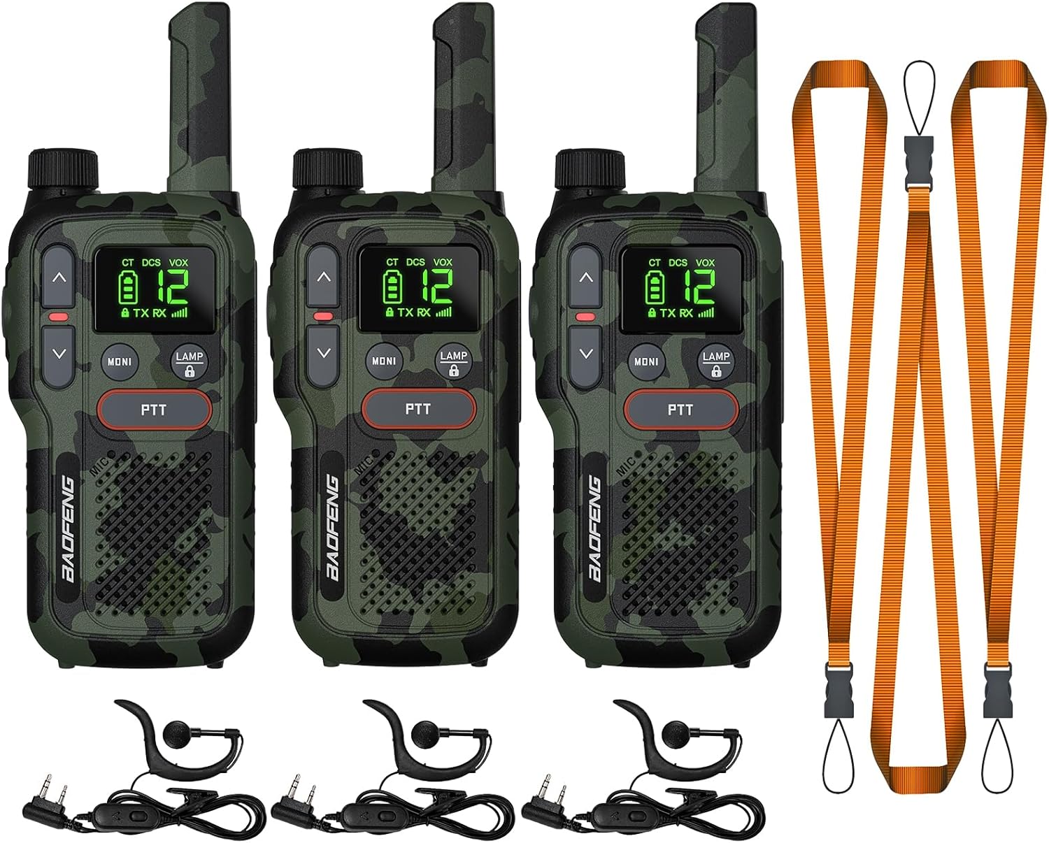 BAOFENG GT-18 Walkie Talkies, Rechargeable FRS Radios for Kids & Adults, 3-Pack, Camo