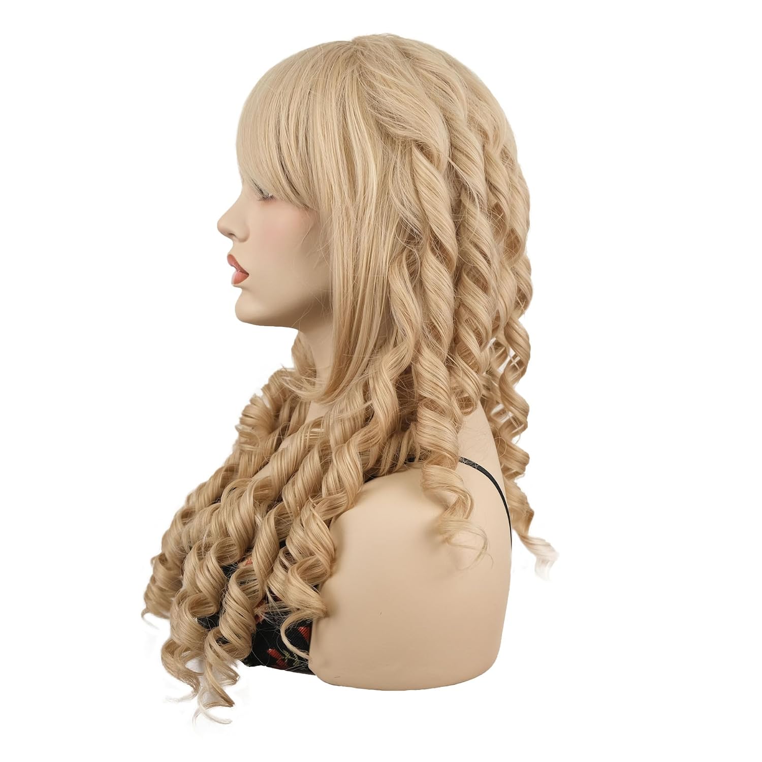 Aimole Long Curly Wigs Golden Synthetic Women Wig Cosplay Heat Resistant Hair