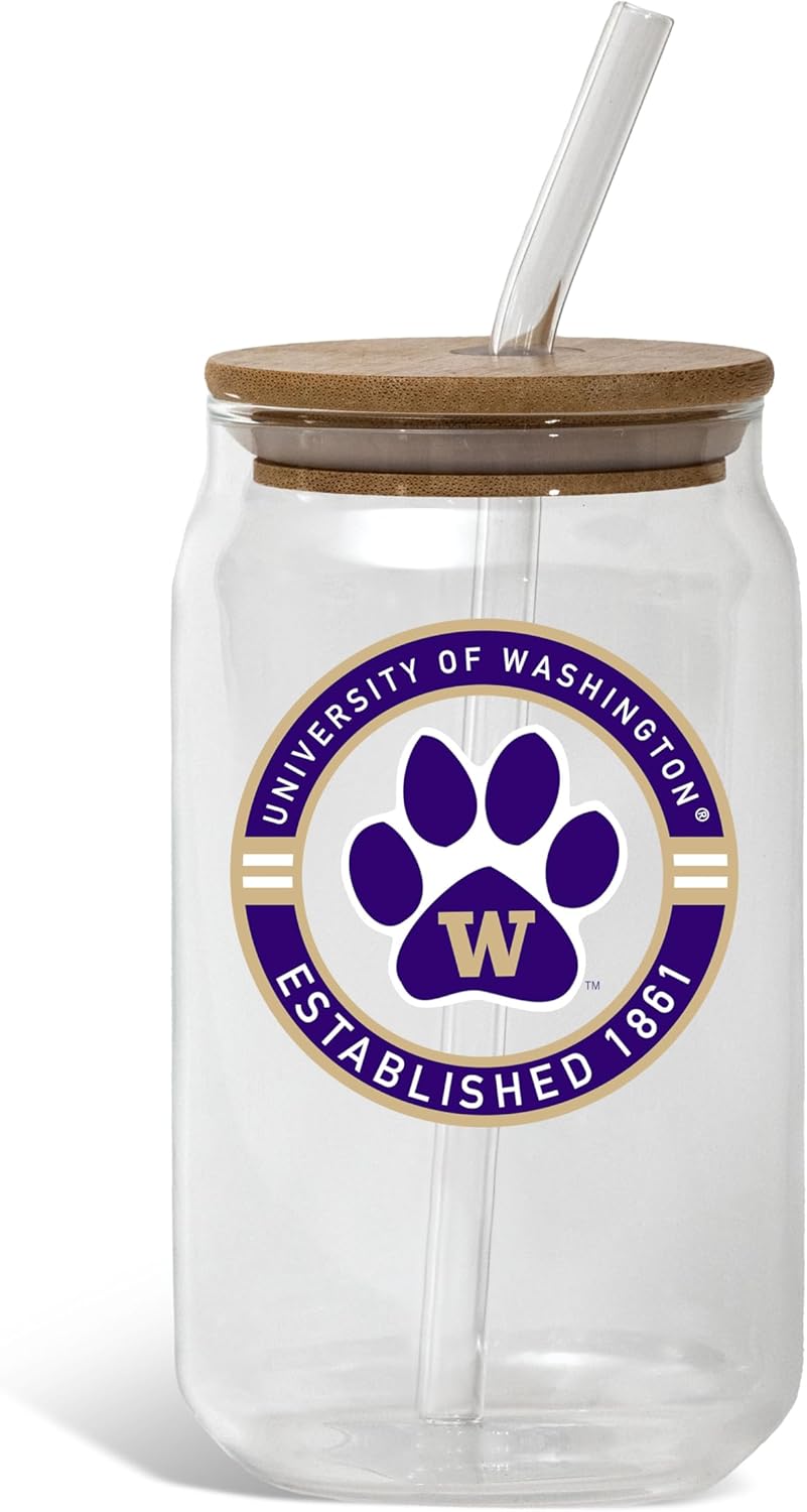 The Memory Company | Licensed NCAA 16oz Vintage Logo Glass with Bamboo Lid