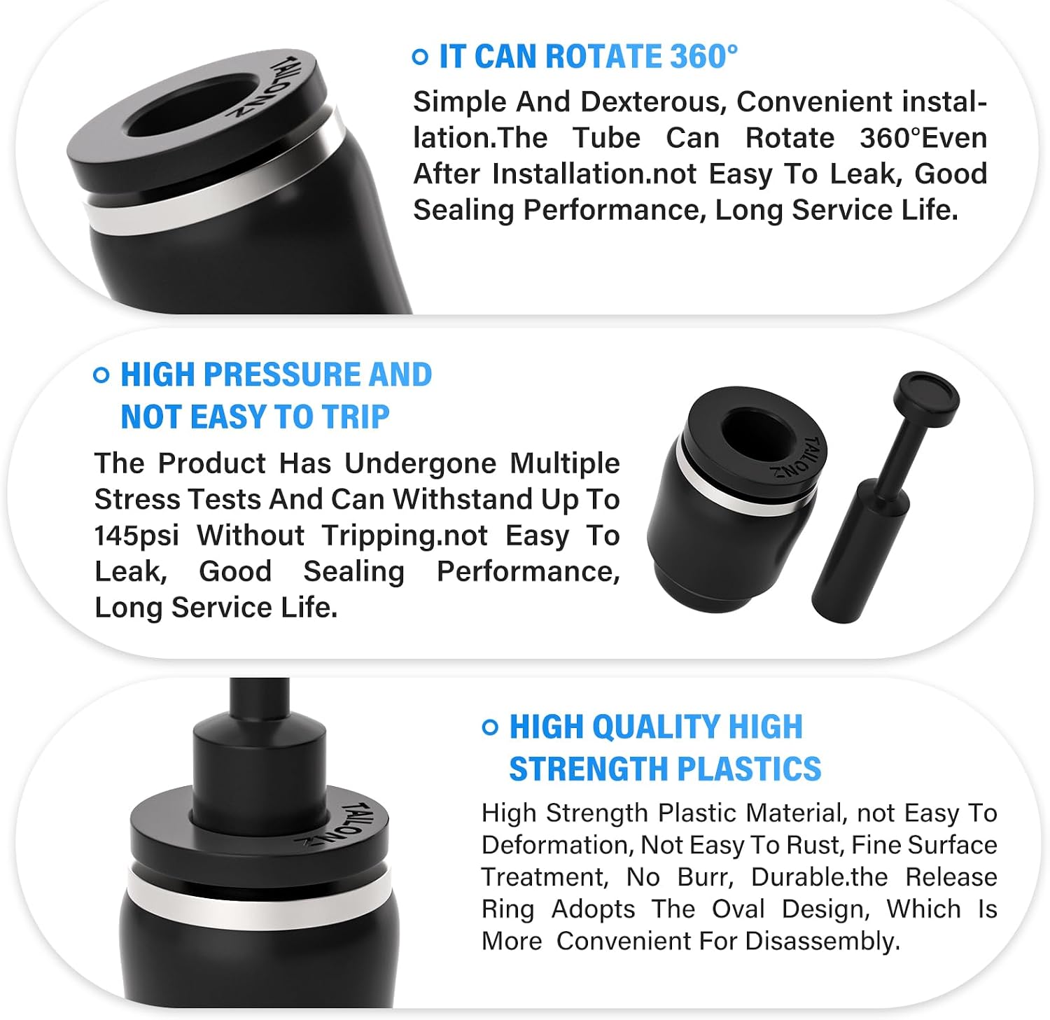 TAILONZ PNEUMATIC 3/8 Inch Plastic Push-to-Connect Fitting Plug and Pneumatic Cap Plug Fitting PP+PPF-3/8(Pack of 30)