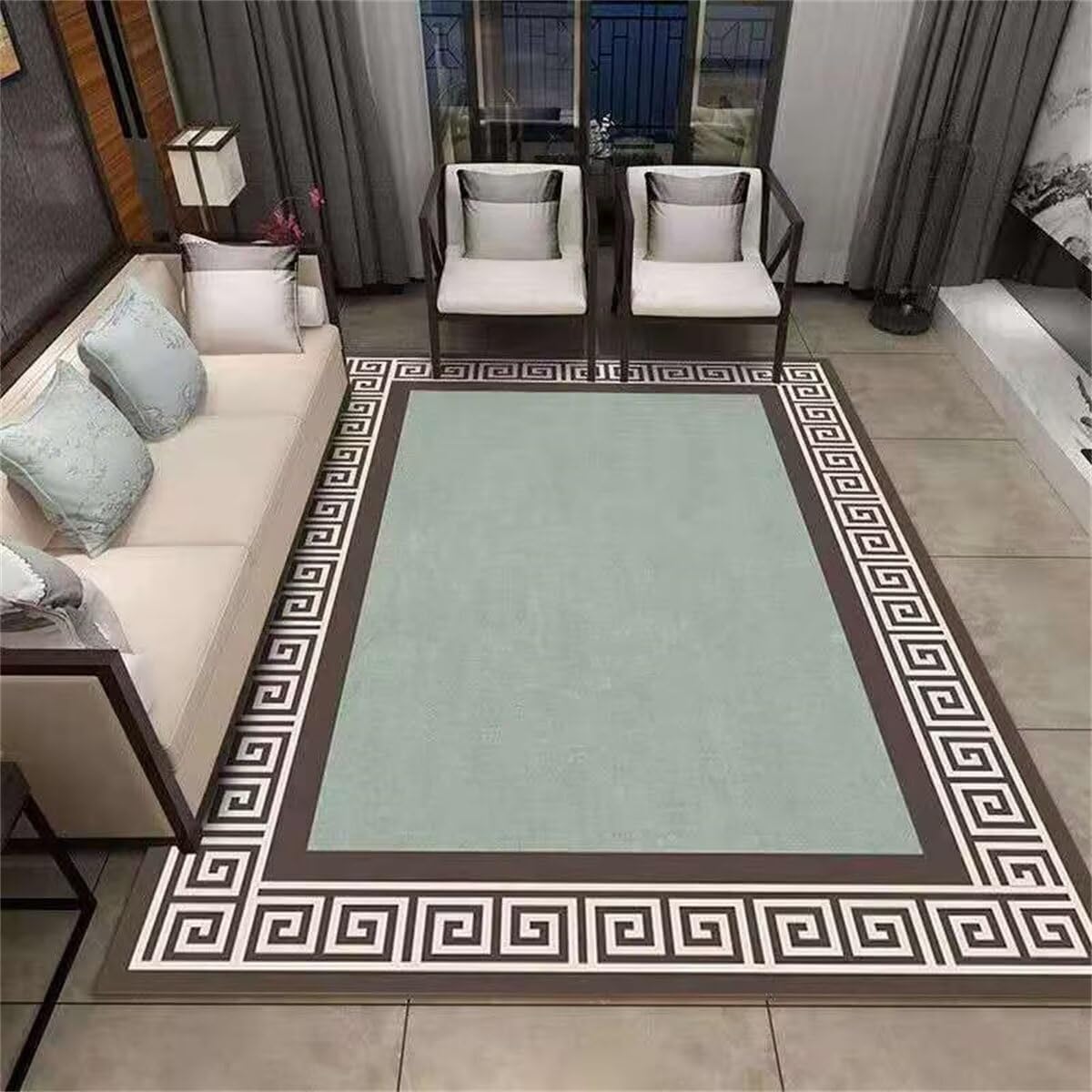 Tapis de salon rétro bleu lavable pour éliminer le stress du nettoyage