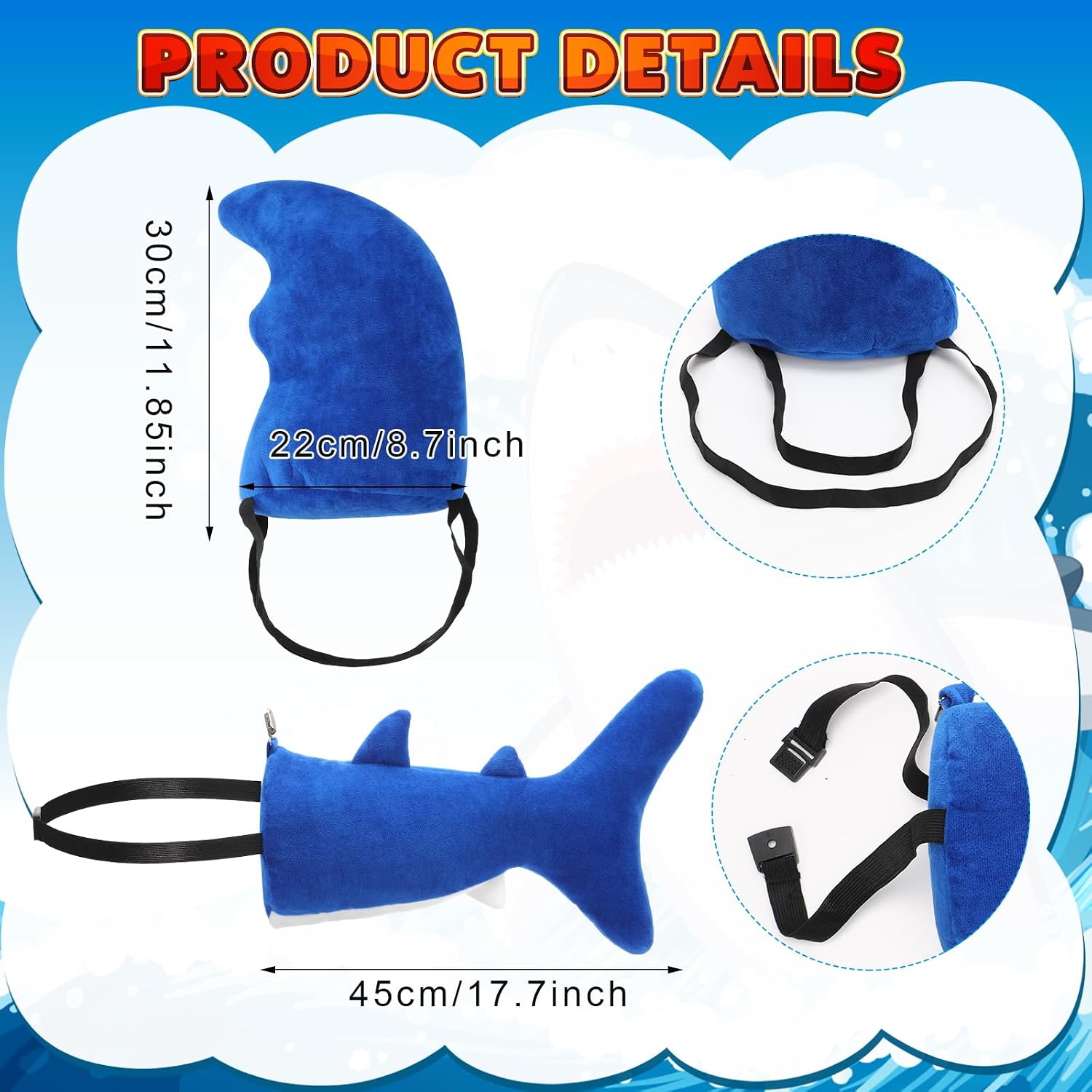 2 Pcs Shark Costume Set Including Plush Shark Fin and Tail for Adult Fun Fish Outfit Accessories for Halloween