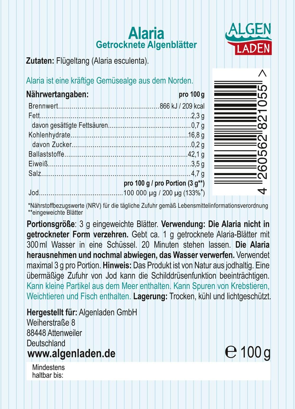 ALGENLADEN Alaria Blätter - 100 g | höchste Qualität aus Norwegen | klimaneutral essen