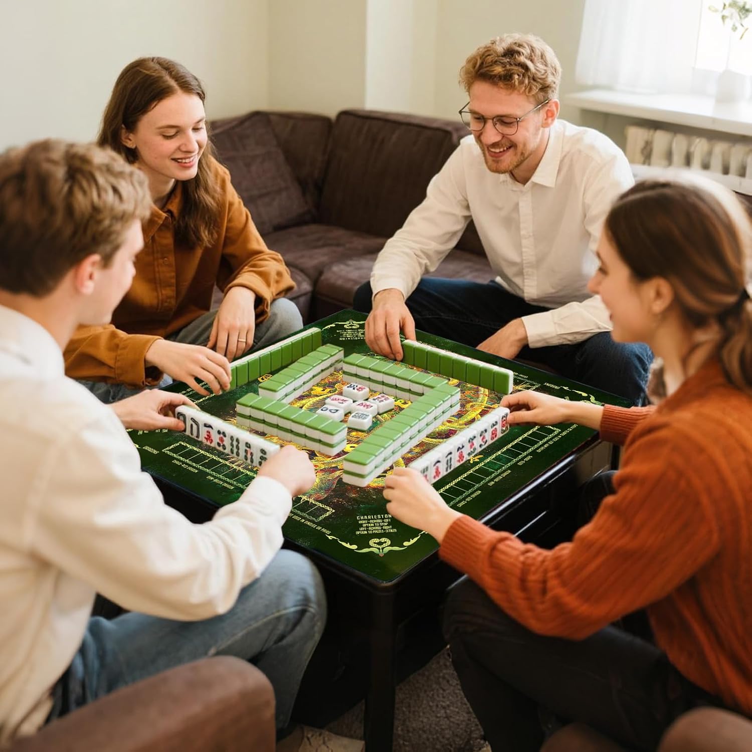 Mahjong Mat,Non-Slip and Noise Reducing Portable Mahjong Accessories 31.5" x 31.5" with a Carrying Bag,Game Table Mat for Board Games, Card Games, Dominoes (Turtle)