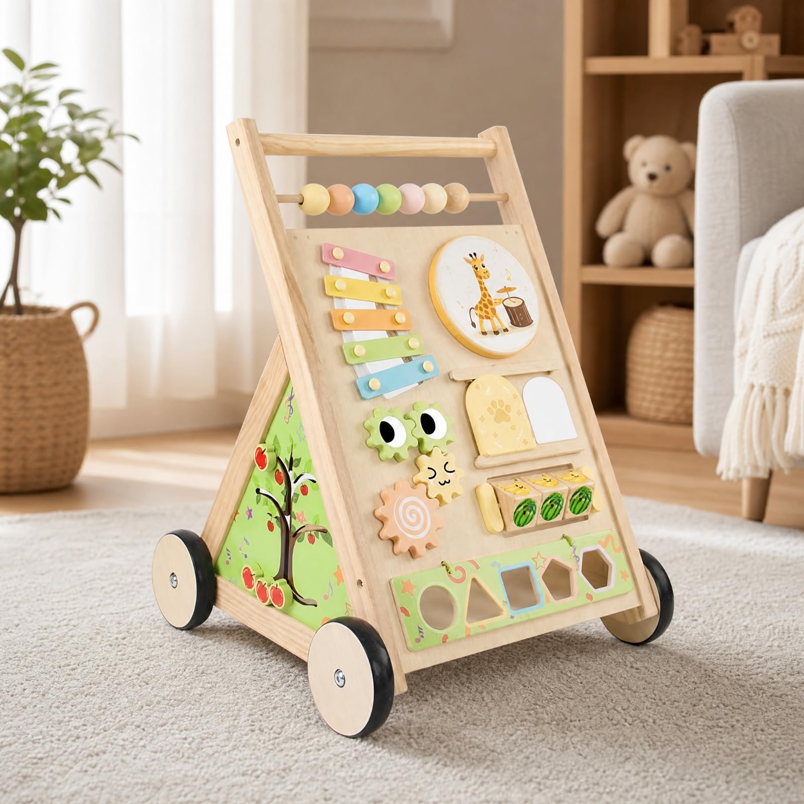 Amagogo Camminatore per Bambini in Legno Robusto | Telaio Aperto Resistente, Attività per primi passetti, a Spinta in Legno, Tempo di Apprendimento pervisionato, Stile A