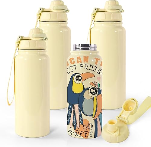 FECBK Paquete de 4 botellas de agua de sublimación en blanco de 25 onzas, botellas de agua deportivas de sublimación con tapa y cuerda portátil,