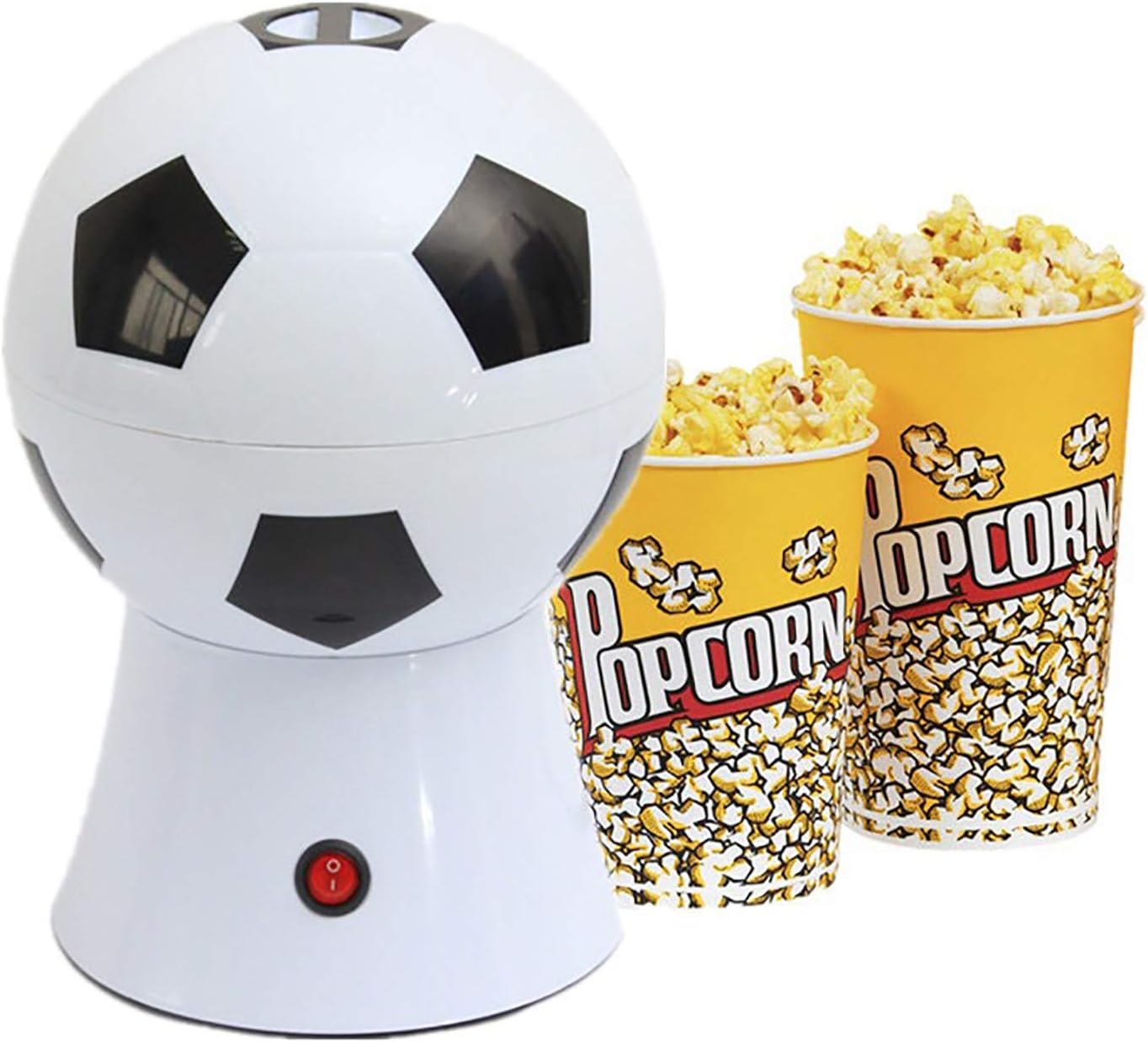 DDL Football Hot Air Popcorn Maker, 1200W Mini Soccer Style Popcorn Machine, Healthy Home Made Treats, Snacks Maker for Movie Nights Children Parties (White)