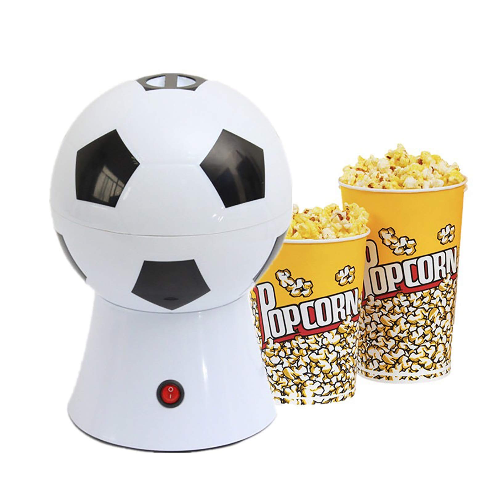 DDL Football Hot Air Popcorn Maker, 1200W Mini Soccer Style Popcorn Machine, Healthy Home Made Treats, Snacks Maker for Movie Nights Children Parties (White)