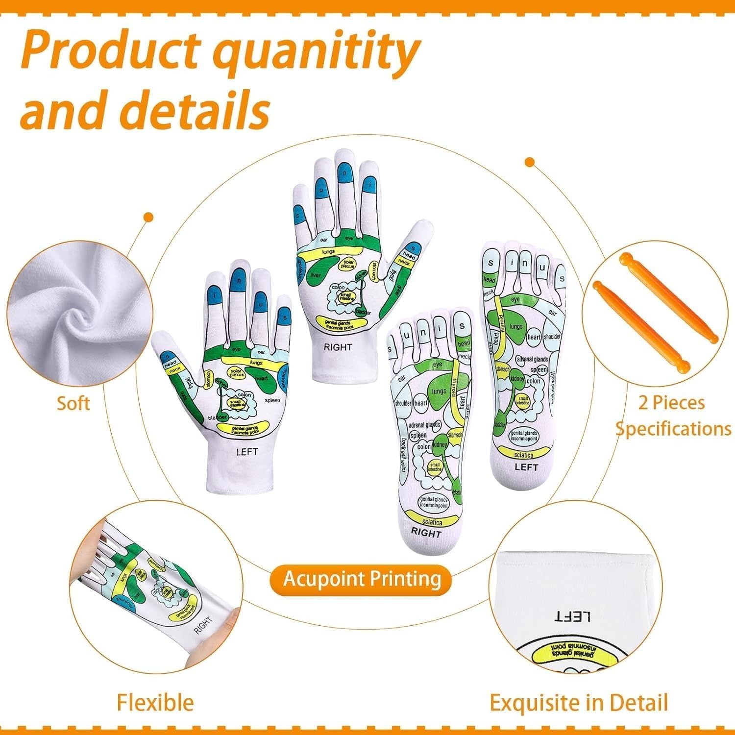 DIVUE Acupressure Reflexology Socks and Gloves Tool Set For Men Women, Hand Spa And Foot Massage Sock with Massage Rod, Hand Clip LI4, Foot Point Complete Illustration - Image 7 thumbnail