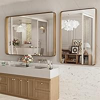 Vista 117 de LOAAO - Espejo de baño con marco de metal negro de 24x36 pulgadas, espejo rectangular redondeado para pared, espejo mate de tocador de baño