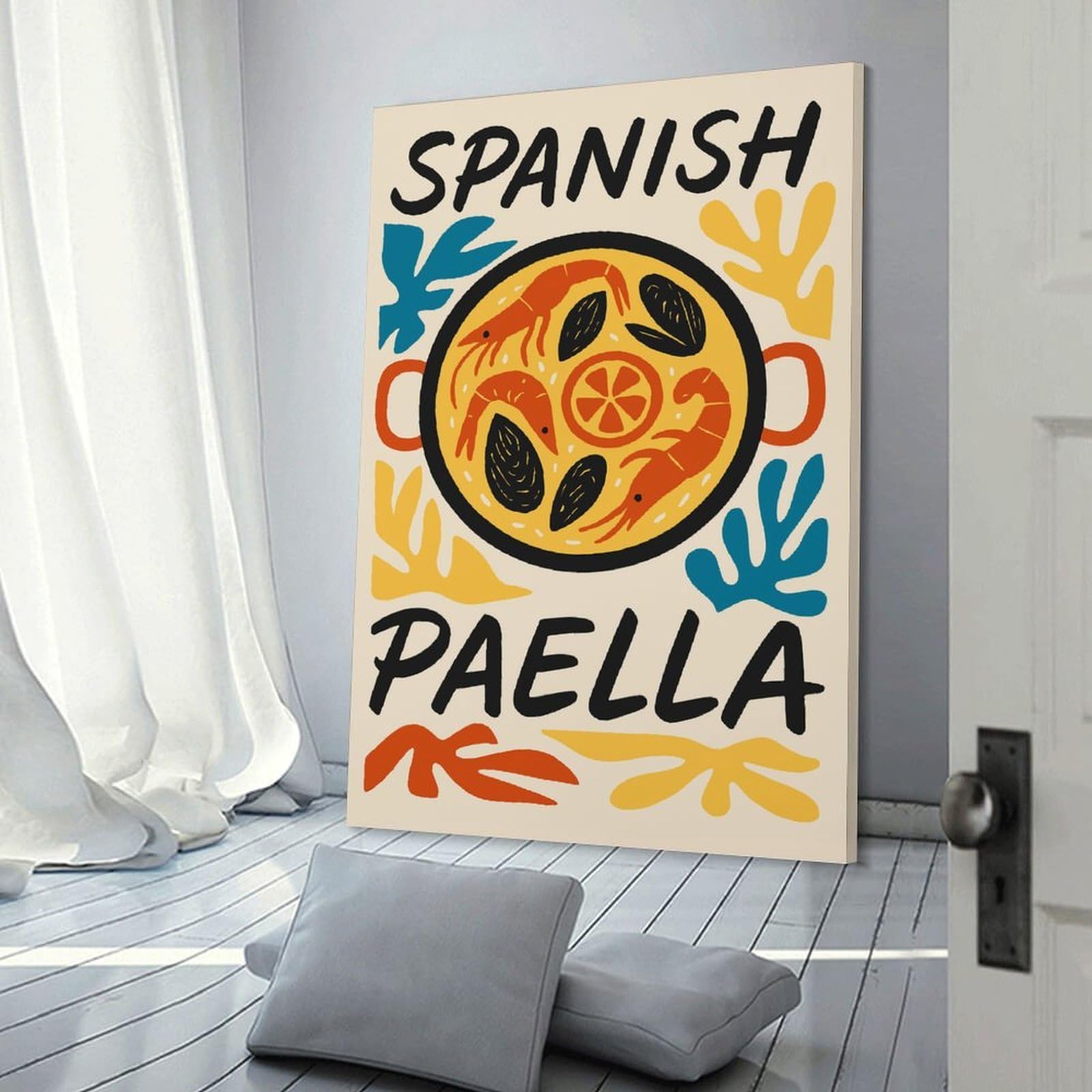 Junmoney Hanging Wall Art Spanish Paella Food Illustration, 08x12inch(20x30cm), for Contemporary Homes, Apartments Or Offices, Stylish Wall Art for Fresh Spaces