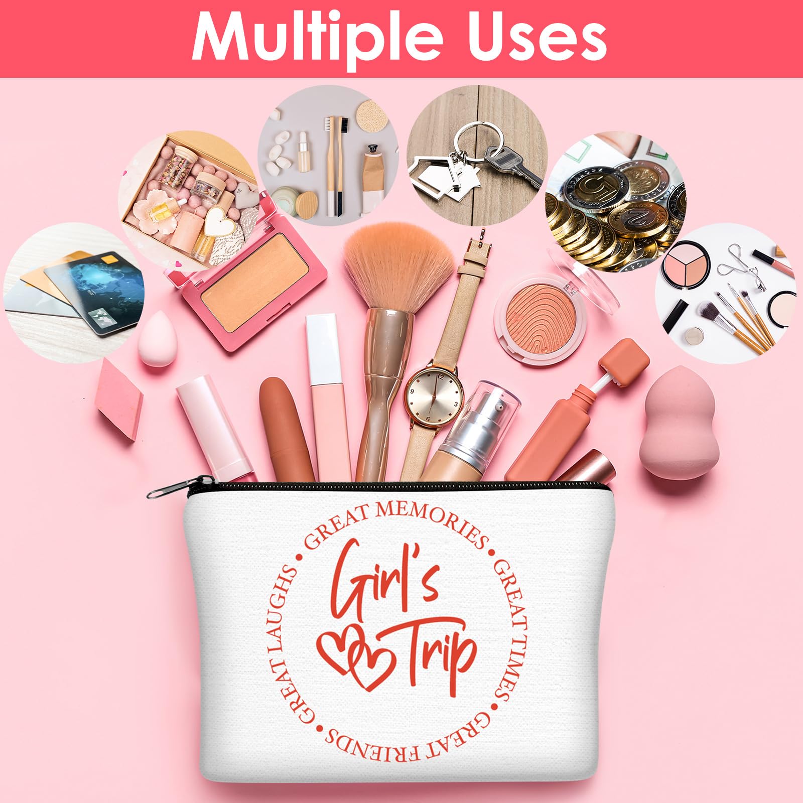 Liliaafar 24 Pcs Girls Trip Gift Favors 6 Makeup Bags 6 Keychains 6 Travel Mirrors 6 Getaway Bracelets Girls Weekend Cosmetic Pouch for Sisters Friends Bestie Bachelorette Party Supplies