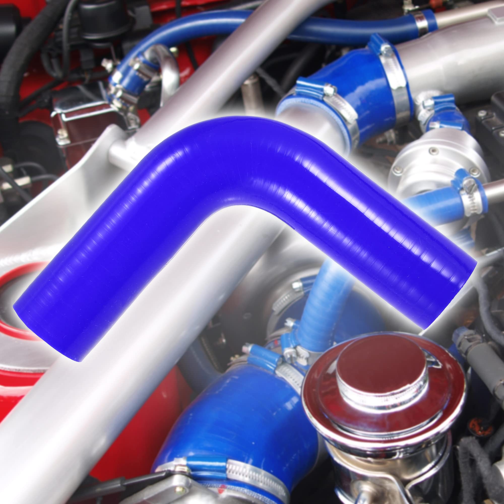 A ABSOPRO Manguera De Silicona Acoplador 90 Grados 40Mm 1.57" Id 1Pc Azul | Azul, Grosor 5Mm, Diámetro Exterior 50Mm, Longitud 150Mm, Temperatura De Trabajo -60°C A 300°C, Universal