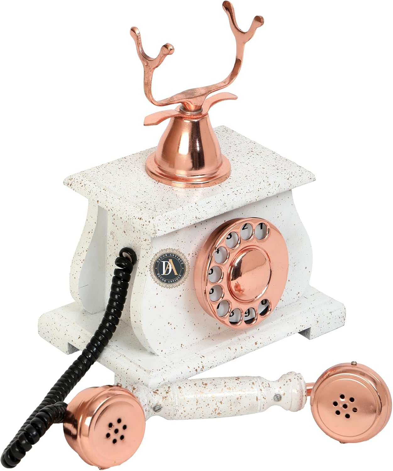 Decorative Handmade Antique Telephone with Copper Finish and Wood Design, Vintage Rotating Dial (Non-Functional)
