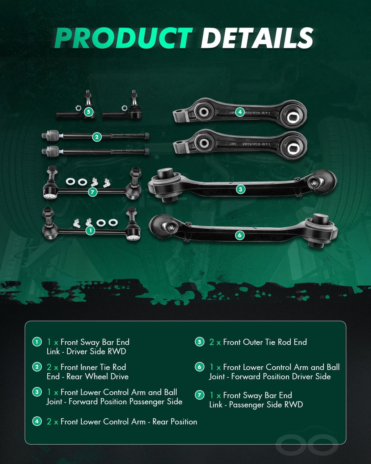 SCITOO 10pcs Suspension Kit For 2006-2010 For Dodge Charger 2008-2010 Challenger 2005-2010 For Chrysler 300 - With Suspension Parts Lower Control Arm Sway Bar End Link ie Rod End