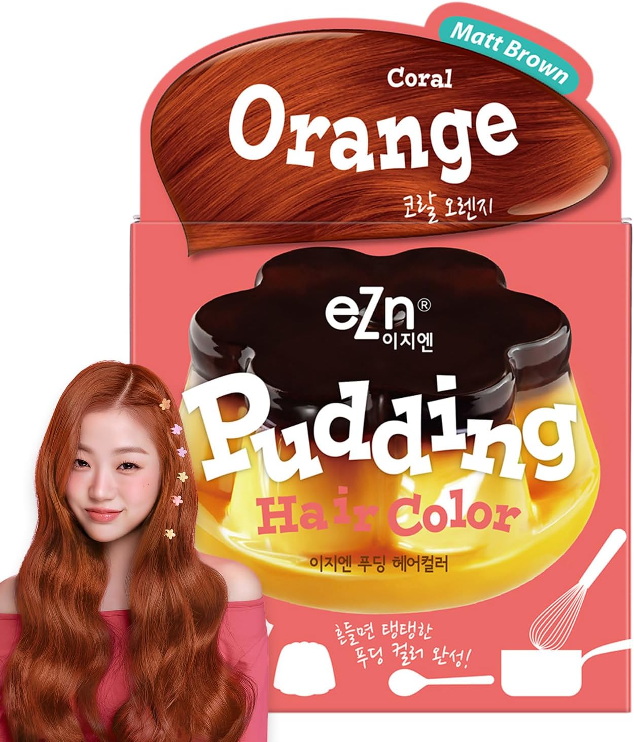 eZn Pudding Hair Dye for Sensitive Scalps – (Coral Orange) | No-Drip, Ammonia-Free, Long-Lasting Semi-Permanent Hair Color with Keratin for Gentle Gray Coverage at Home
