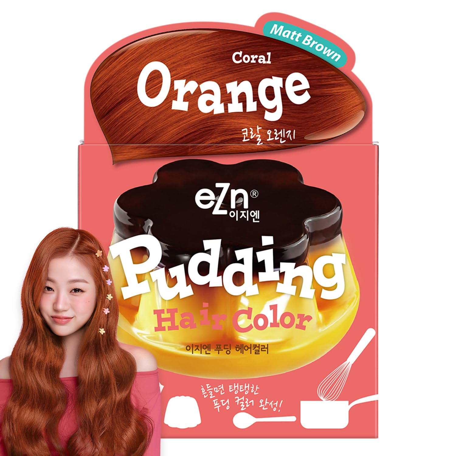 eZn Pudding Hair Dye Ammonia Free Semi-Permanent Self Hair Dye DIY Kit included contain Keratin Made in Korea Beauty (Coral Orange)