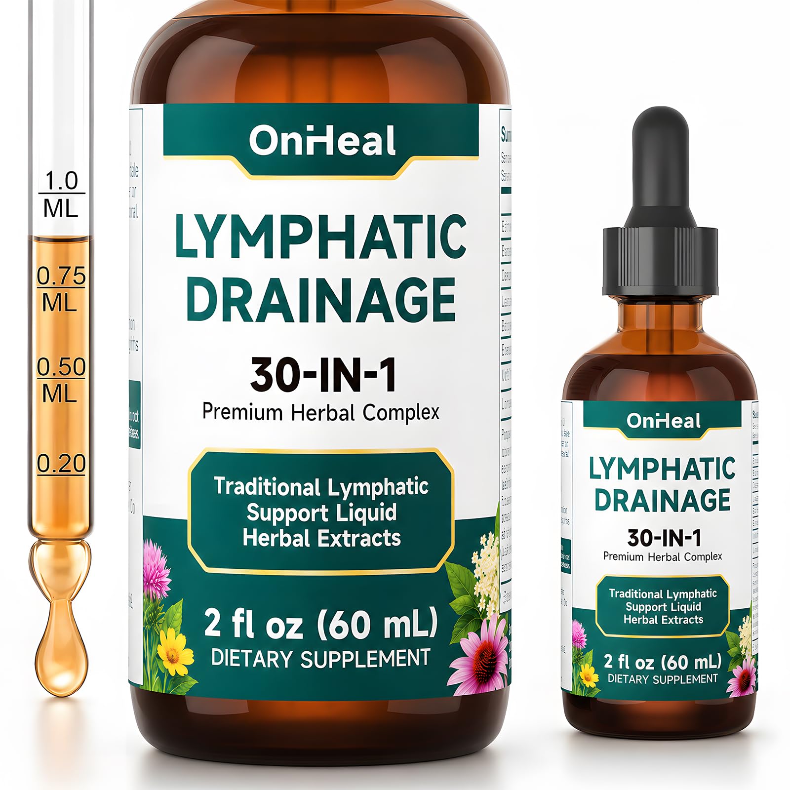 Lymphatic Drainage Drops, 30-in-1 Premium Herbal Complex, 2 fl oz Liquid Herbal Extract Supplement, Traditional Lymphatic Support, Fluid Balance & Immune Wellness, Daily Botanical Formula