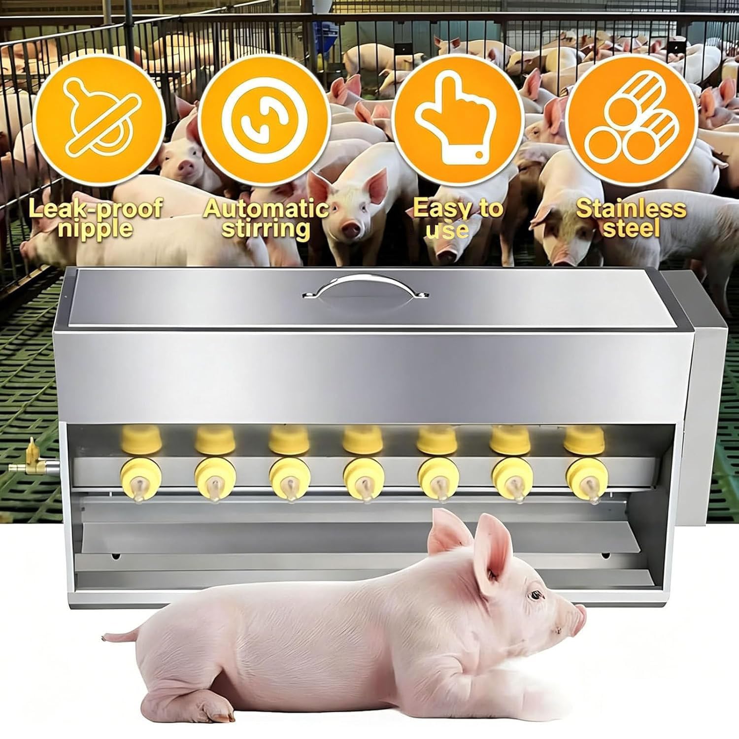 EstacióN De Lactancia AutomáTica para Lechones, 15/20 L, Tapa De Acero Inoxidable, Temperatura Constante, Fuente De Sonido Integrada para Reducir El EstréS 14
